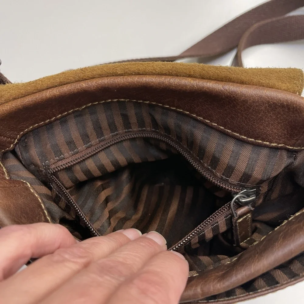 JACK‎ GEORGES Brown Distressed Leather Saddlebag Crossbody Handbag Boho Purse
